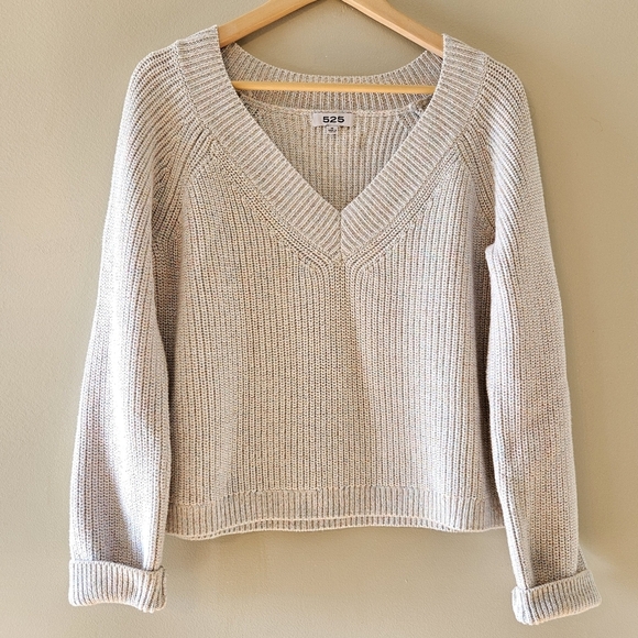 525 America Metallic Rainbow Vneckline Knit Fisherman Sweater Size Medium. - Picture 3 of 16